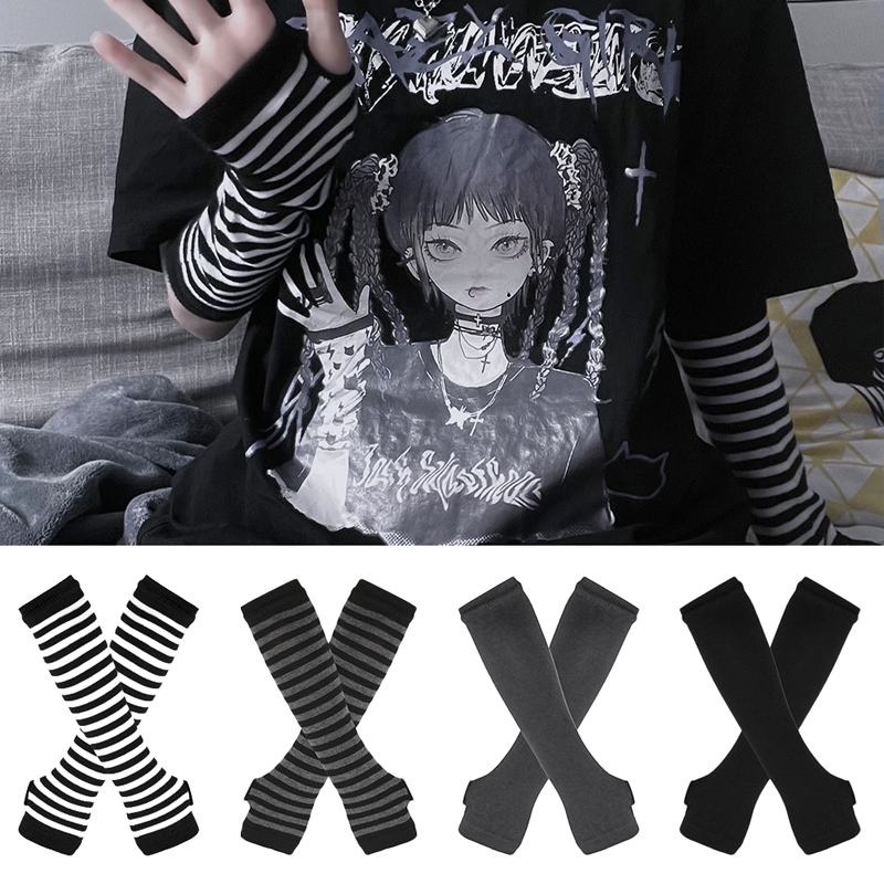 Fingerless Glove Knit - Scaldamuscoli senza dita a righe gotiche